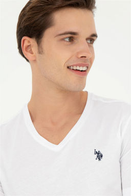 Мужская белая базовая футболка с v-образным вырезом - U.s. polo assn фото 2