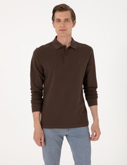 Koyu Kahverengi Slim Fit K_vr_lmaz Polo Yaka Basic Pike Sweatshirt - Pierre cardin фото 3