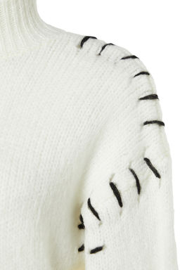 Ekru Yumusak Dokulu Genis Kal?p Iplik Detayl? Crop Triko Kazak TWOAW24KZ00633 - Trendyolmilla фото 7