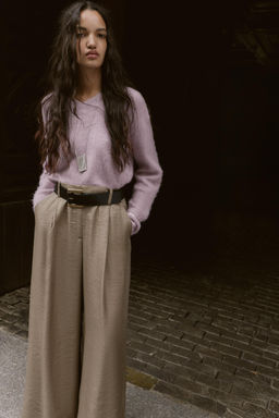 WIDE SATIN TROUSERS WITH BELT - Zara фото 6