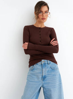 K13380 Лонгслив хлопок КОРИЧНЕВЫЙ