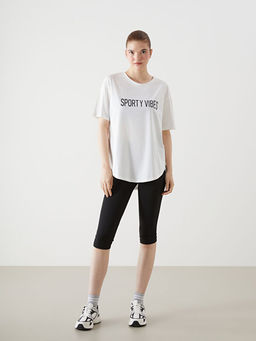 Bisiklet Yaka Bask?l? Kad?n Spor Ti??rt