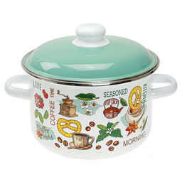 "Утренний кофе" Кастрюля эмалированная 5,5л, цилиндрическая форма, металлическая крышка, белый (Россия)