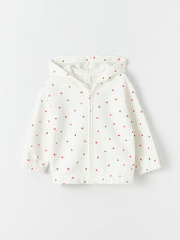 Kap??onlu Uzun Kollu Bask?l? K?z Bebek Fermuarl? Sweatshirt