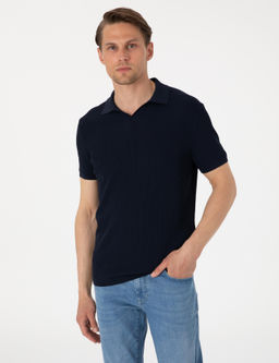 Lacivert Slim Fit Polo Yaka Triko Ti__rt