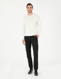 Ekru Regular Fit Bisiklet Yaka Y_n Kar___ml_ Triko Kazak