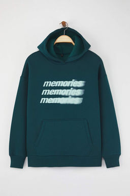 Petrol Teen Oversize/Genis Kal?p Slogan Bask?l? Kal?n Ici Polarl? Orme Sweatshirt TWOAW26SW00125 - Trendyolmilla фото 5
