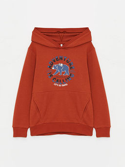 Bask?l? Uzun Kollu Erkek ?ocuk Hoodie