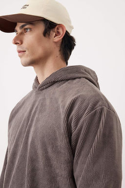 Antrasit Yeni Oversize/Genis Kesim Yumusak Fitilli Kadife Sweatshirt TMNAW26SW00001