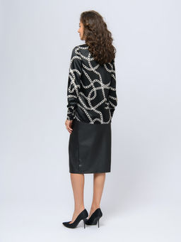 Блуза черного цвета с принтом и отложным воротником - 1001dress фото 3