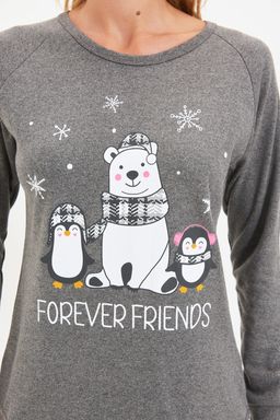 Trendyolmilla Fume Ay?c?kl? ve Penguen Bask?l? Ekoseli Yumos Orme Pijama Tak?m? THMAW22PT0395
