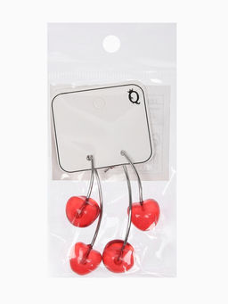 Серьги "Вишня" двойные, цвет красный в серебре