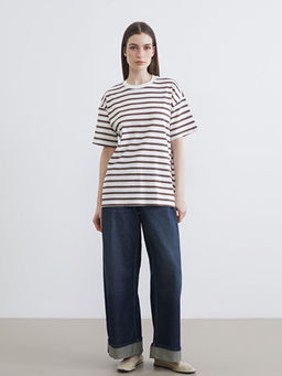 Bisiklet Yaka ?izgili Kad?n Ti??rt