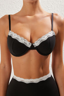 TRENDYOLMILLA Siyah-Bej 2li Paket Pamuklu Dantel Detayl? Kapl? T-Shirt Bra Orme Sutyen THMSS25SU00026  фото 5