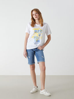 Normal Bel Bermuda Fit Kad?n Jean ?ort