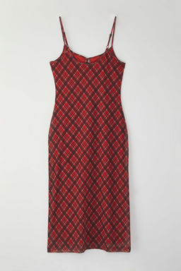 TRENDYOLMILLA K?rm?z? Baglama Detayl? Ekoseli Tul Maxi Esnek Orme Elbise TWOSS25EL00468 фото 6