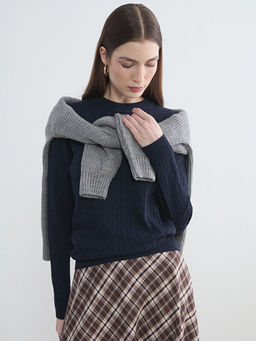 Bisiklet Yaka Kendinden Desenli Kad?n Triko Kazak