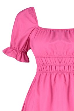TRENDYOLMILLA K?rm?z? Belden Ac?lan Balon Kollu Midi Dokuma Elbise TWOSS22EL1768  фото 2
