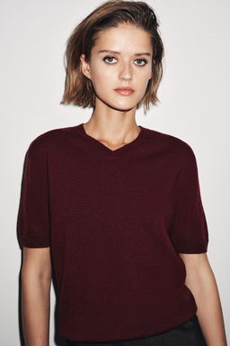 100% WOOL KNIT SWEATER SHORT SLEEVE - Zara фото 2