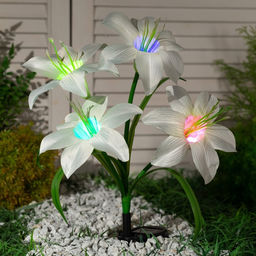 Садовый светильник на солнечной батарее Лилия белая, 80 см, 4 LED, свечение мульти (RGB) - Luazon lighting фото 2