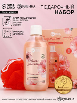 Подарочный набор Нежность и забота, гель для душа 300 мл и мочалка для тела, Чистое счастье