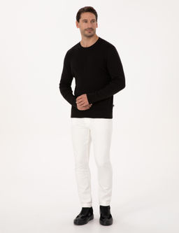 Siyah Slim Fit Pamuk Kar___ml_ Bisiklet Yaka Selanik _rg_ Triko Kazak - Cacharel фото 4