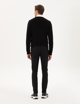 Siyah Slim Fit Beli Lastikli Ba_c_kl_ Kanvas Pantolon