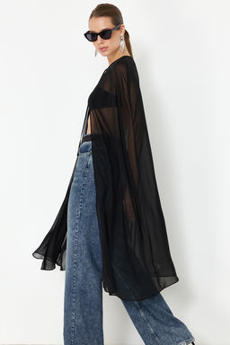 Siyah Dokuma Sifon Bluz TPRSS24BZ00035 - Trendyolmilla фото 3