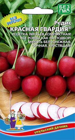 Редис КРАСНАЯ ГВАРДИЯ  Без горечи! Компактная листва! Ровные корнеплоды! Мякоть белоснежная, сочная, хрустящая!