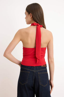 Trendyolmilla Siyah Boyundan Baglamal? Fitted/Vucuda Oturan Esnek Orme Bluz TWOSS24BZ00459  фото 24