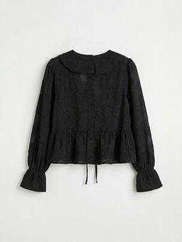 V Yaka Desenli F?rf?rl? Bluz