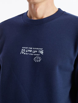 Bisiklet Yaka Uzun Kollu Bask?l? Erkek Sweatshirt