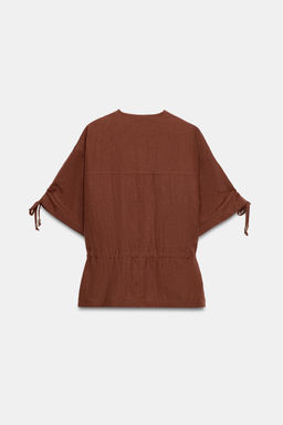 CHAQUETA SAFARI MANGA CORTA ABALORIOS / teja oscuro - Zara фото 8