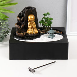 Фонтан настольный, японский сад камней «Маленький хотей: Гармония», от сети с подсветкой, 29×21×22 см