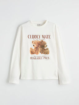 Bisiklet Yaka Bask?l? K?z ?ocuk Ti??rt