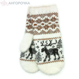 Теплые шерстяные варежки с узором лось - 300.12