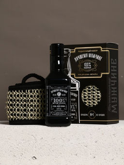 Подарочный набор Лучшему мужчине, гель для душа во флаконе виски, чёрный и мочалка лента, Чистое счастье  фото 2