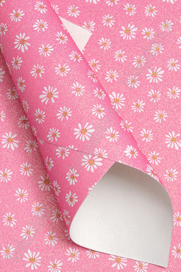 Кожзам с блестками "Ромашки" А4 (5 листов) SF-7235, розовый №4