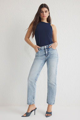 Ac?k Mavi Normal Bel Duz Kesim Straight Jeans TWOSS25JE00074 - Trendyolmilla фото 2
