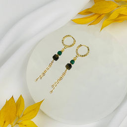 Серьги из золотистого Обсидиана, Малахита и Рутилового кварца