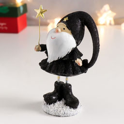 Сувенир полистоун "Дед Мороз в чёрном кафтане, с звездой" длинные ножки 11,5х6,5х4,5 см