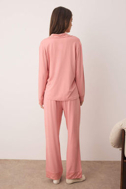 Gul Kurusu Dantel Detayl? Orme Pijama Tak?m? THMAW26PT00033