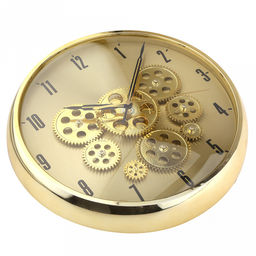 Часы настенные Золотой век времени д32-35см, h6,2см, циферблат Шестеренки вращающиеся, золотой; цифры арабские, черный; корпус пластик, золотой; выпуклое стекло, в коробке (Китай) - Домашняя мода фото 2