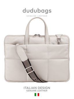 Итальянская кожаная сумка-портфель для ноутбука DuDu серии Togean | жемчужный серый