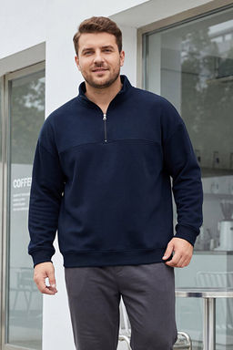 B_y_k Beden Lacivert Oversize/Geni_ Kesim Fermuarl_ Sweatshirt TMNAW25AO00028