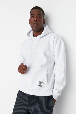 TRENDYOL MAN Beyaz Oversize/Genis Kesim Kapusonlu Etiketli Ici Polar/S?cak Tutan Sweatshirt TMNAW21SW2005 - Trendyolmilla фото 3