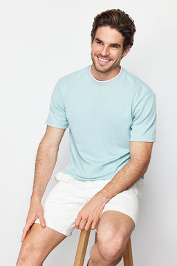 Mint Basic Oversize/Geni_ Kesim Triko Bantl_ Dokulu Pike T-Shirt TMNSS23TS00079