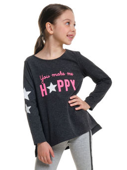 Лонгслив с принтом для девочки UD 3726 черный меланж - Mini maxi фото 3