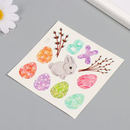 Цена за 3 шт. Переводные тату цветные Пасхальные яички и кролик, временные татуировки, 10?10 см - Арт узор фото 5