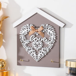 Настенные крючки декоративные Сердце из листьев. Дом, ключница, дерево, 16.5?0.8?16.8 см